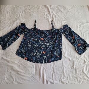 Love, Fire Navy Floral Off-Shoulder Blouse
